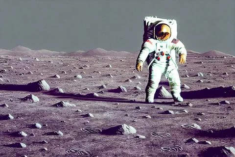 3d render of an astronaut walking on the moon Ilustração Stock