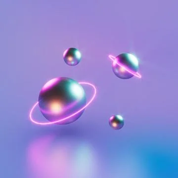 3D Render of Astronomical Spheres with Blue Purple Colors Stockillustratie