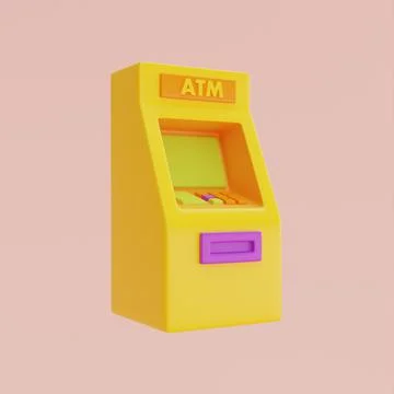 3d render ATM machine isolated on pastel background, minimal design,3d render Stock Illustration