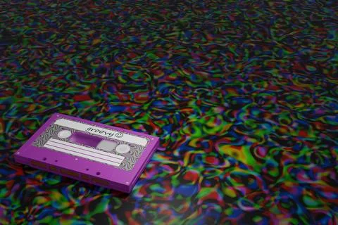 3d render of audio cassette with groovy paisley background 스톡 일러스트