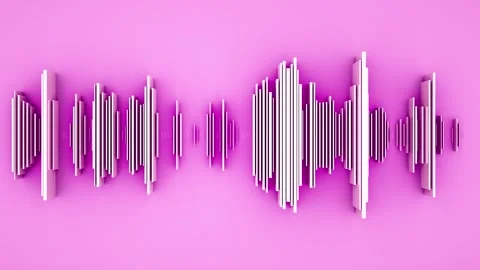 3D render of audio waveform shape with group of boxes in motion  on pink ba.. Video stock 334607106