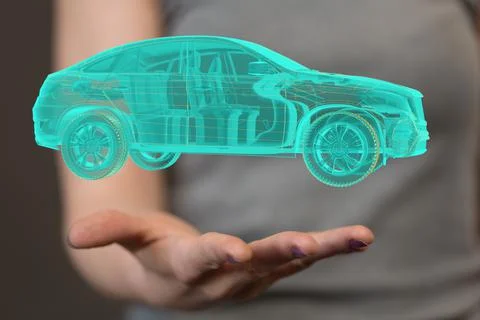 3D render of autonomous driving icon with an electric car Stock Photos