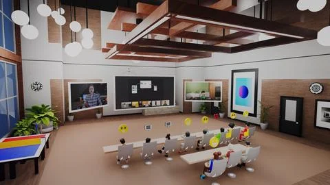 3D render of avatars talk with people in metaverse Stock Illustration