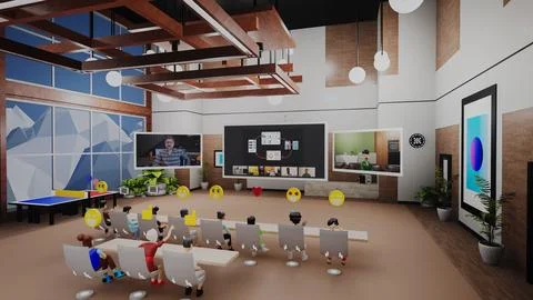 3D render of avatars talk with people in metaverse Stock Illustration