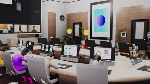 3D render of avatars talk with people in metaverse Illustration