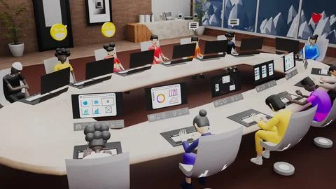 3D render of avatars work on new mobile app design Stock Illustration