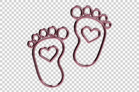 3D Render Baby foot bare foot heart icon Transparent Background PNG Stock Illustration
