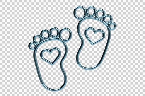 3D Render Baby foot bare foot heart icon Transparent Background PNG Stock Illustration