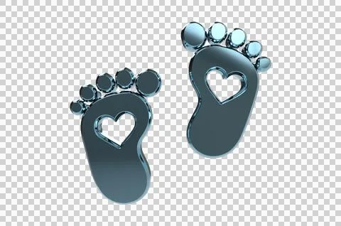 3D Render Baby foot bare foot heart icon Transparent Background Stock Illustration