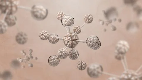 3d render background with abstract cell. Biology conceptual with simple molec Stock Illustration