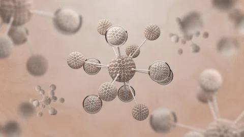 3d render background with abstract cell. Biology conceptual with simple molec Stock Illustration