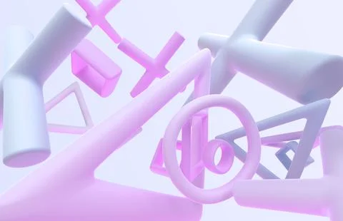3d render background with abstract geometric shapes. Flying pastel pink blue 스톡 일러스트
