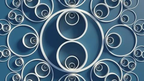 3d render background with circles that form ornament pattern. Simple shapes w Stockillustratie