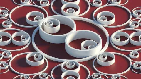 3d render background with circles that form ornament pattern. Simple shapes w Stock Illustration