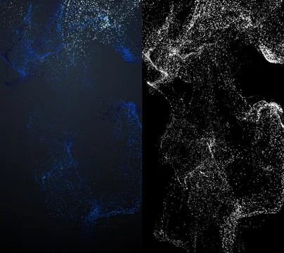 3d render background with complex particles simulation. Isolated flowing part Stock Illustration