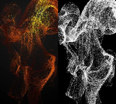 3d render background with complex particles simulation. Isolated flowing part Stock Illustration