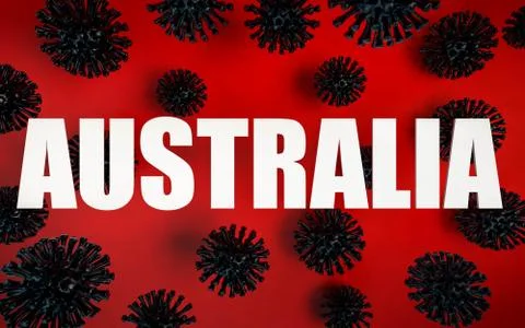 3d render background of coronavirus models and warning Australia text banner of Stock Illustration