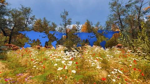 3D Render Background to ecology and sustainable development, environmental .. Illustrazione stock