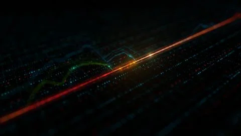 3d render background with graph. Dots form up and down graph forms. Digital f Stock Illustration