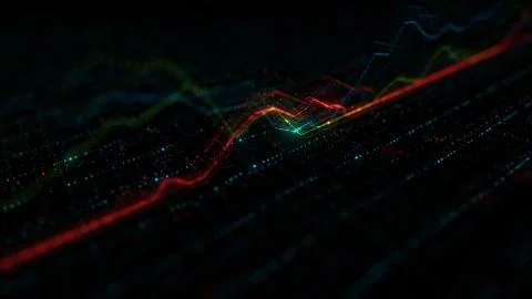 3d render background with graph. Dots form up and down graph forms. Digital f Stock Illustration