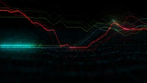 3d render background with graph. Dots form up and down graph forms. Digital f Stock Illustration