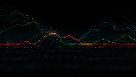 3d render background with graph. Dots form up and down graph forms. Digital f Illustrazione stock