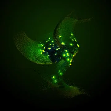 3d render background with a lot of particles. Dynamic form made of random col Stock Illustration