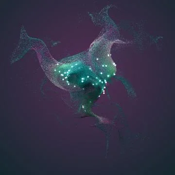 3d render background with a lot of particles. Dynamic form made of random col Stock Illustration