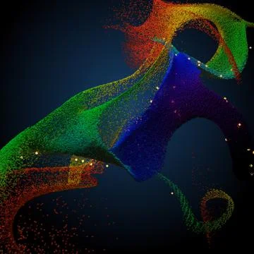 3d render background with a lot of particles. Dynamic form made of random col Stock Illustration
