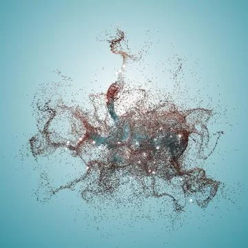 3d render background with a lot of particles. Dynamic form made of random col Stock Illustration