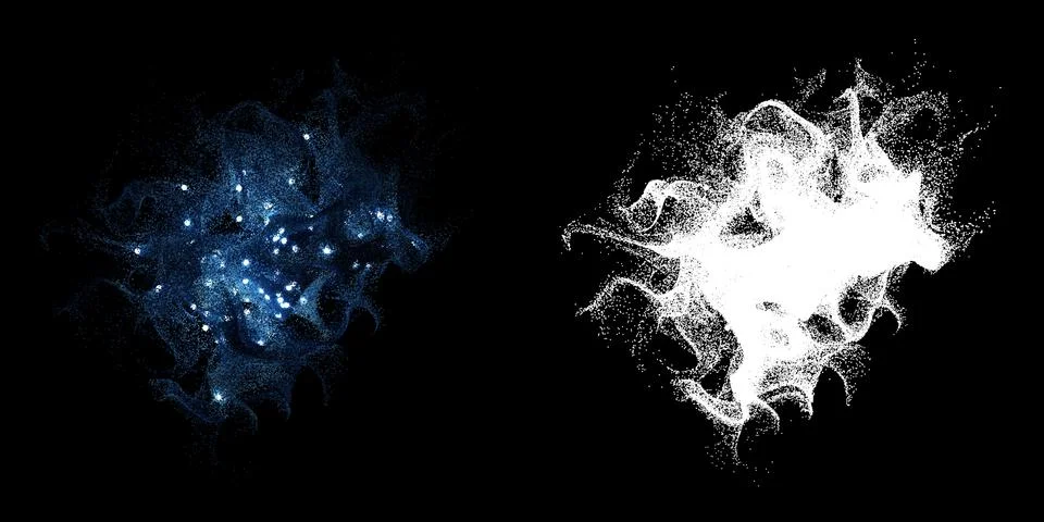 3d render background with a lot of particles. Dynamic form made of random col Stock Illustration