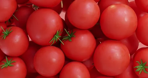 A 3D render of a background made of fresh red tomatoes, filling the entire s Stock Footage 346764525