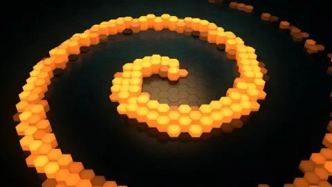 3d render background made of stacked hex geometry. Glow bright spiral in the  Stock Illustration