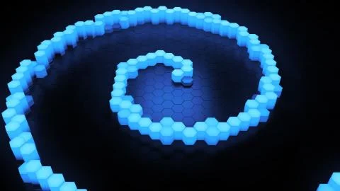 3d render background made of stacked hex geometry. Glow bright spiral in the  Stock Illustration