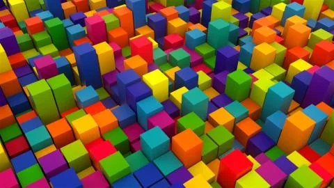3d render background with many rows of bright colorful cubes, computer generated Illustrazione stock