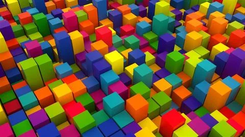 3d render background with many rows of bright colorful cubes, computer gen... Foto stock