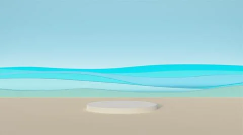 3d render background platform with sea beach wave Stock Illustration
