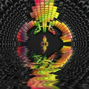 3D render background with  puff pixels ornament reflections Illustrazione stock