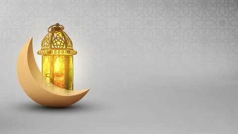 3D render background for Ramadan and Eid featuring a glowing golden lantern.. Stock Illustration