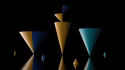 3d render background with random simple geometry cone shapes. Soft Light, rou Stock Illustration