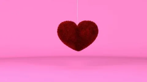 3D Render : background  as a red fur heart hanging from the ceiling Illustrazione stock