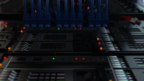 3d render background with. Technology theme. Abstract detailed server rack. Stock Illustration