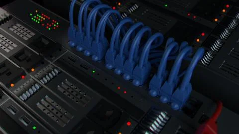 3d render background with. Technology theme. Abstract detailed server rack. Stock Illustration