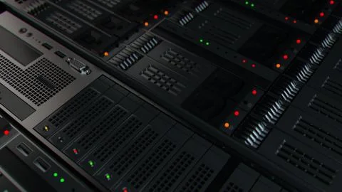 3d render background with. Technology theme. Abstract detailed server rack. 스톡 일러스트