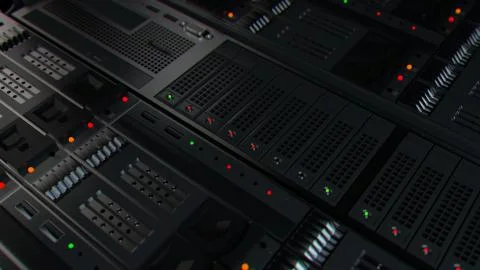 3d render background with. Technology theme. Abstract detailed server rack. Stock Illustration