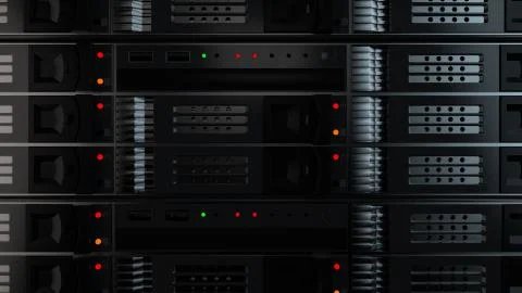 3d render background with. Technology theme. Abstract detailed server rack. Stock Illustration