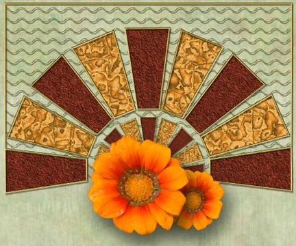 3D render background template with flower embellishment and metallic element Stock Illustration