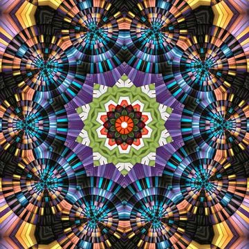 3D render of  background tile with glossy mandala puffs pixels Illustrazione stock