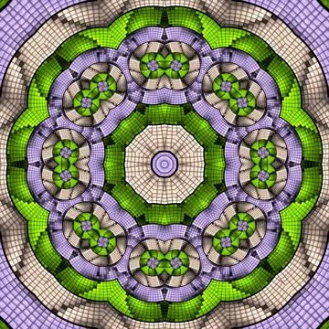 3D render of  background tile with glossy mandala puffs pixels 스톡 일러스트