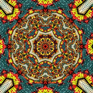 3D render of  background tile with glossy mandala puffs pixels Stock Illustration